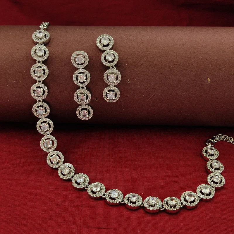 ladies custom necklaces-Aamrapali Silver Plated AD Necklace Set