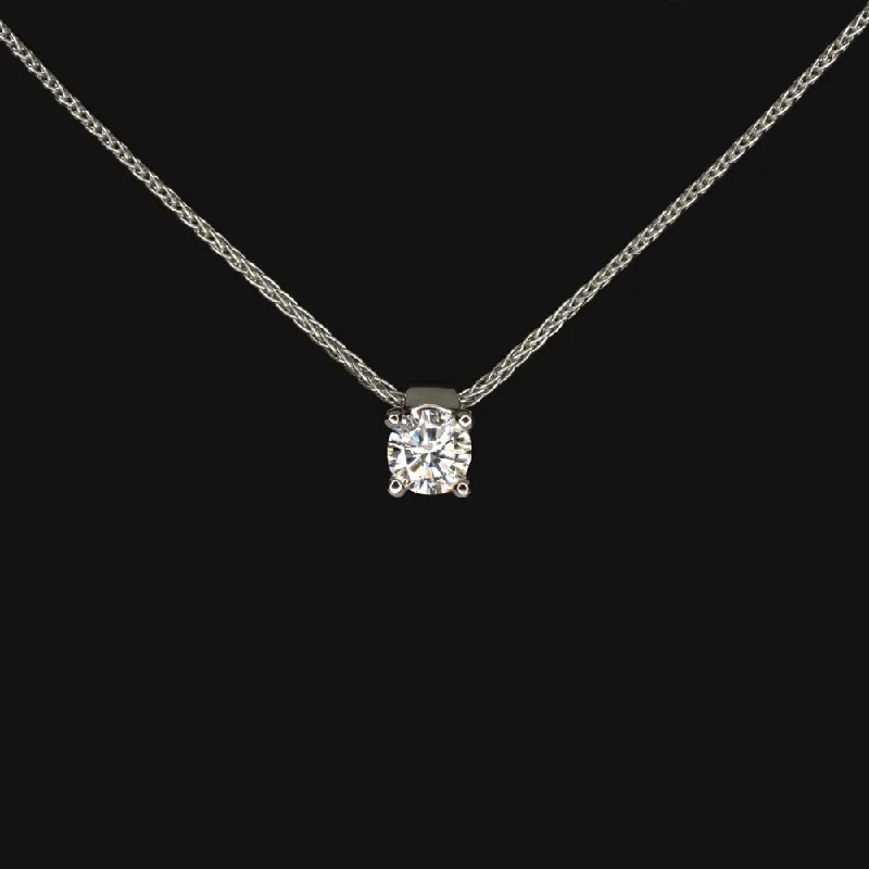 ladies sophisticated necklaces-DIAMOND SOLITAIRE NECKLACE PLATINUM 1/2ct VERY GOOD CUT ROUND PENDANT NATURAL