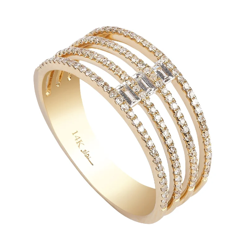 ladies diamond halo rings-0.4CT Multi Layer Stacked Diamond Ring Set In 14K Yellow Gold