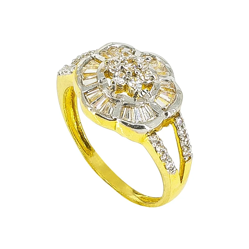 ladies cocktail gemstone rings-22K Yellow Gold Ring with cz in a floral design