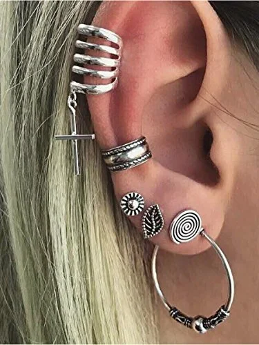 ladies trendy hoop earrings-Sexy Sparkles Cuff Earrings Set Ear Crawler Earring Climber Stud Ear Wrap Pin Vine Tribal Charm Vintage Clip On Jewelry