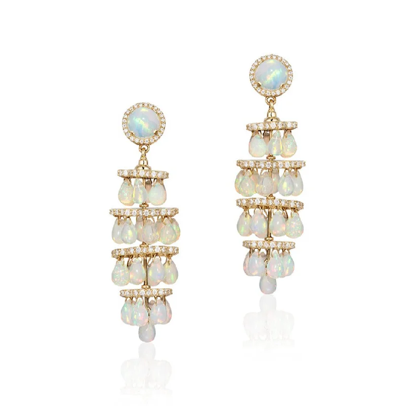 ladies large hoop earrings-G-One Opal Chandelier Drop Diamond Earrings