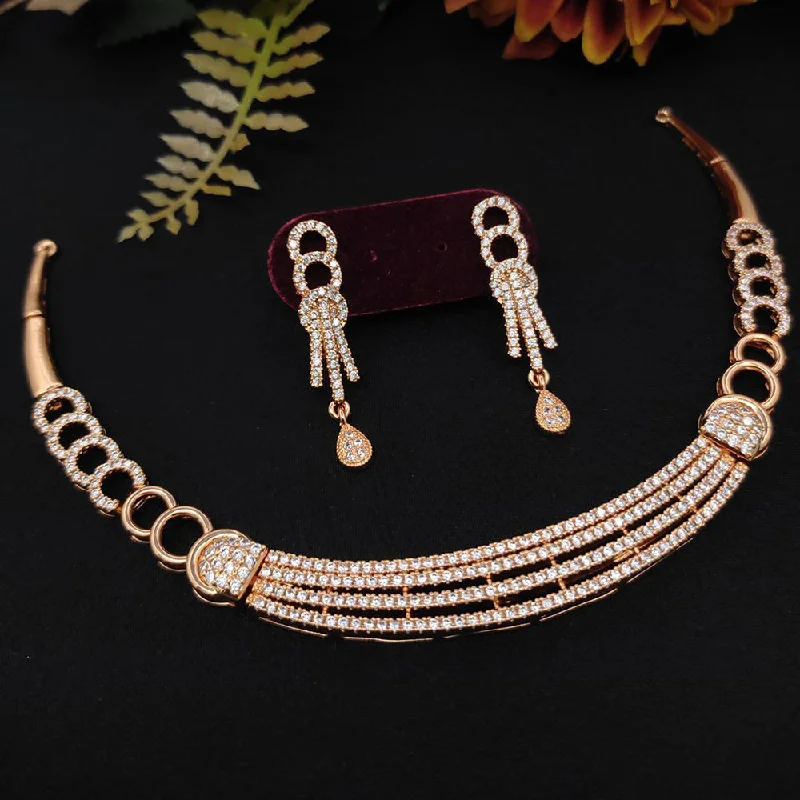 ladies gemstone choker necklaces-Aamrapali Rose Gold Plated AD Necklace Set