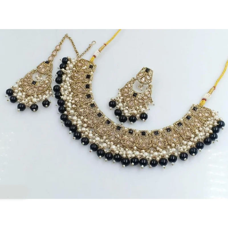 ladies birthstone necklaces-Akruti Collection Gold Plated Crystal Stone And Beads Necklace Set