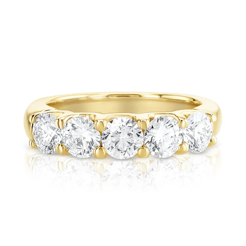 ladies alternative wedding rings-1.61 Carat Natural Diamond 5 Stone Band in 14K Yellow Gold