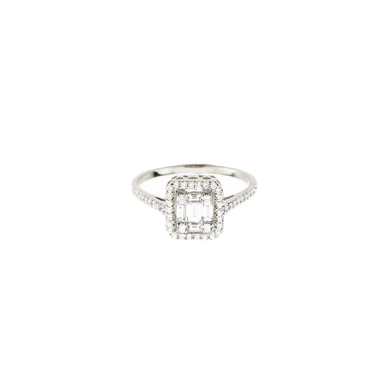 ladies everyday rings-18 Karat White Gold illusion cut Diamond ring