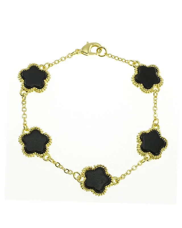 ladies elegant bangles for women-Black Resin Clover Bracelet