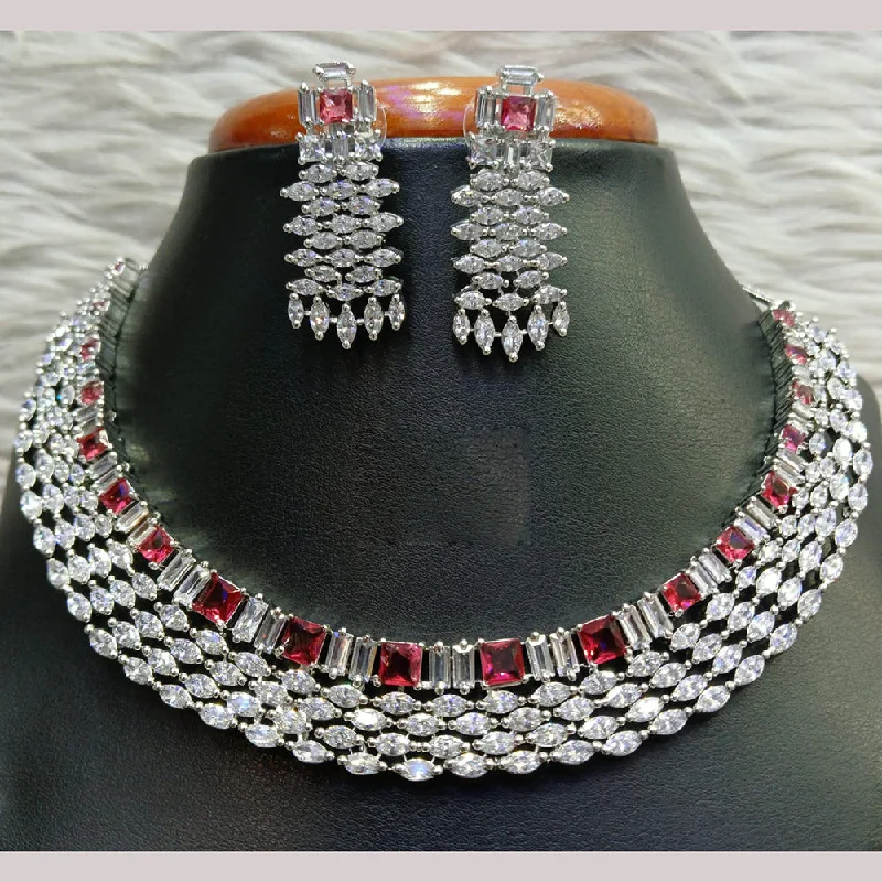 ladies inspirational necklaces-Jain Jewellers Silver Plated AD Necklace Set