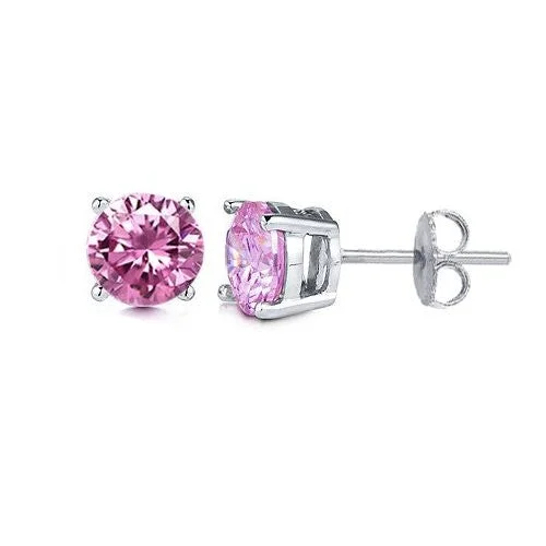 ladies handcrafted earrings-Pink Cubic Zircon  925 Sterling Silver Earrings Top Quality Cubic Zirconia Round Stones