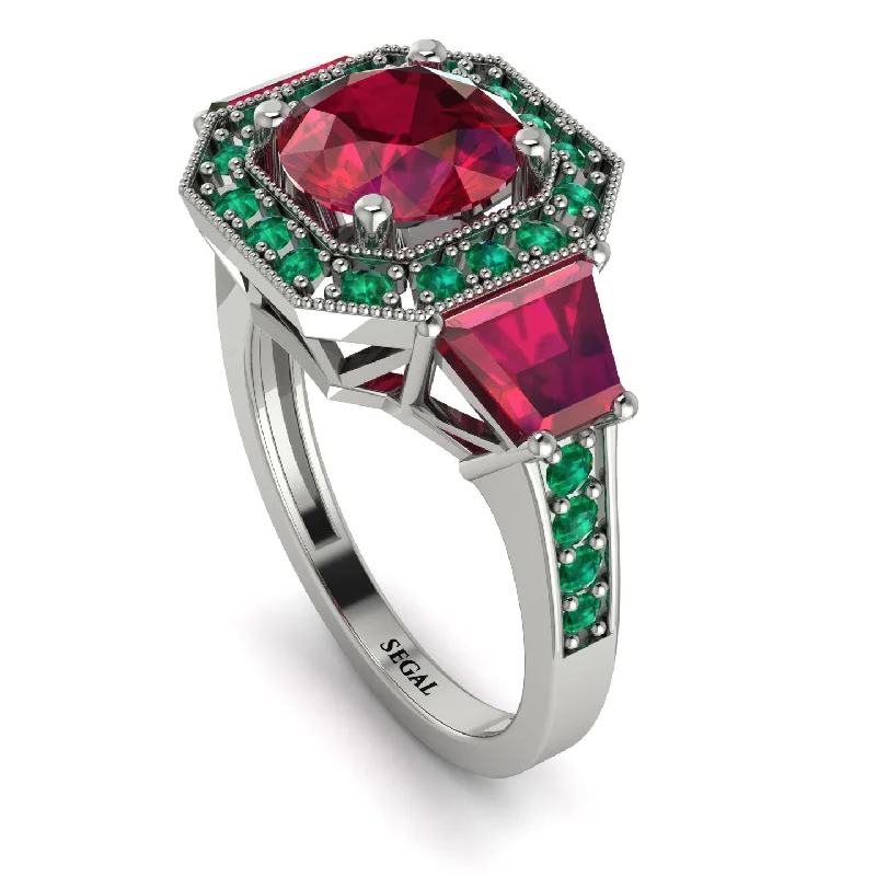 emerald ladies engagement rings-Modern Halo Princess Cut Ruby Stone Engagement Ring - Doris No. 27