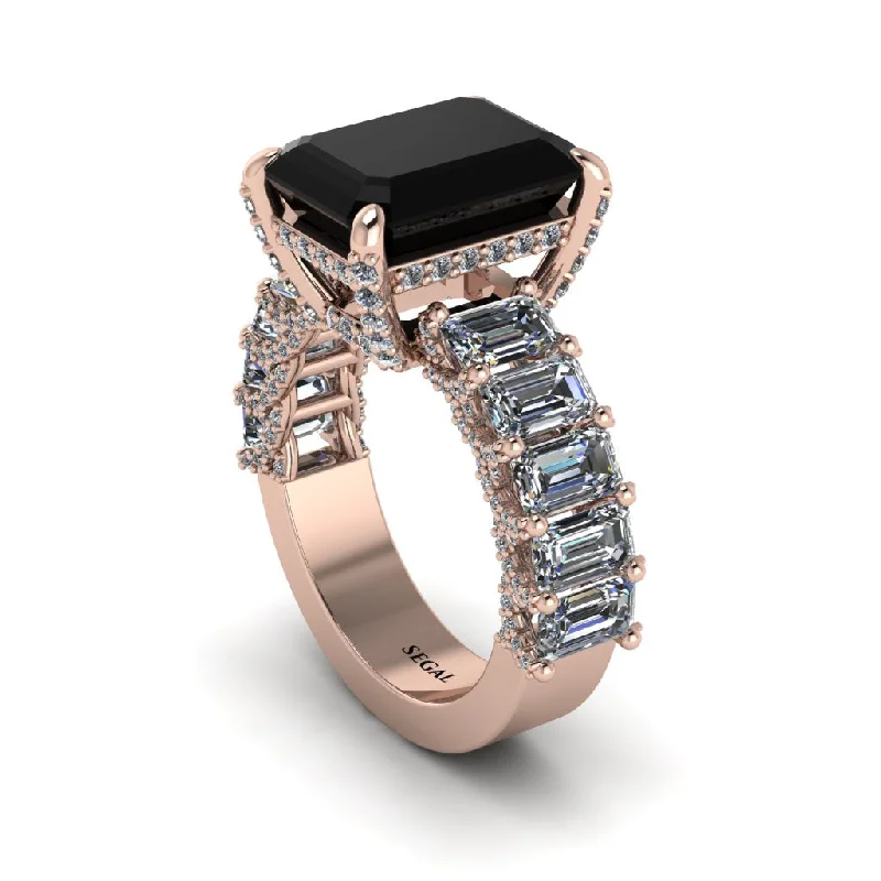 silver ladies engagement rings with diamonds-Luxury Emerald Cut Black Diamond Engagement Ring - Nadia No. 8