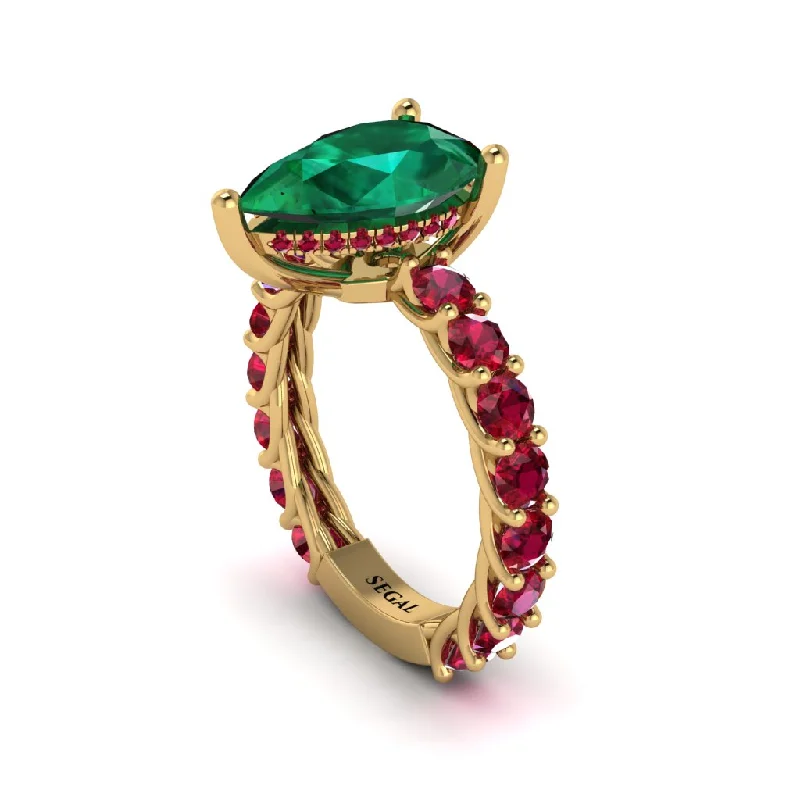 floral design ladies engagement rings-14K Gold Pear-Shaped Emerald Engagement Ring - Raquel No. 49