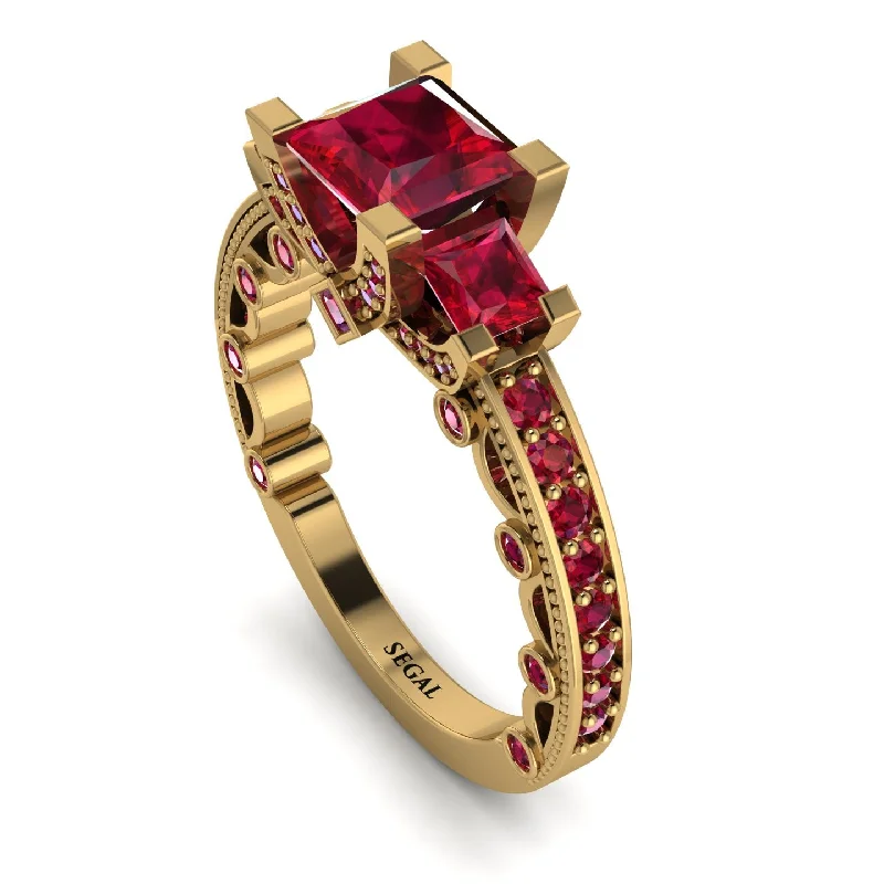 ladies engagement rings-Modern Geometric Ruby Gold Engagement Ring - Beverly No. 55