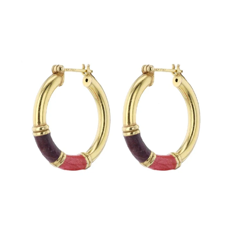 ladies unique stud earrings-Coral & Enamel Hoop Earrings