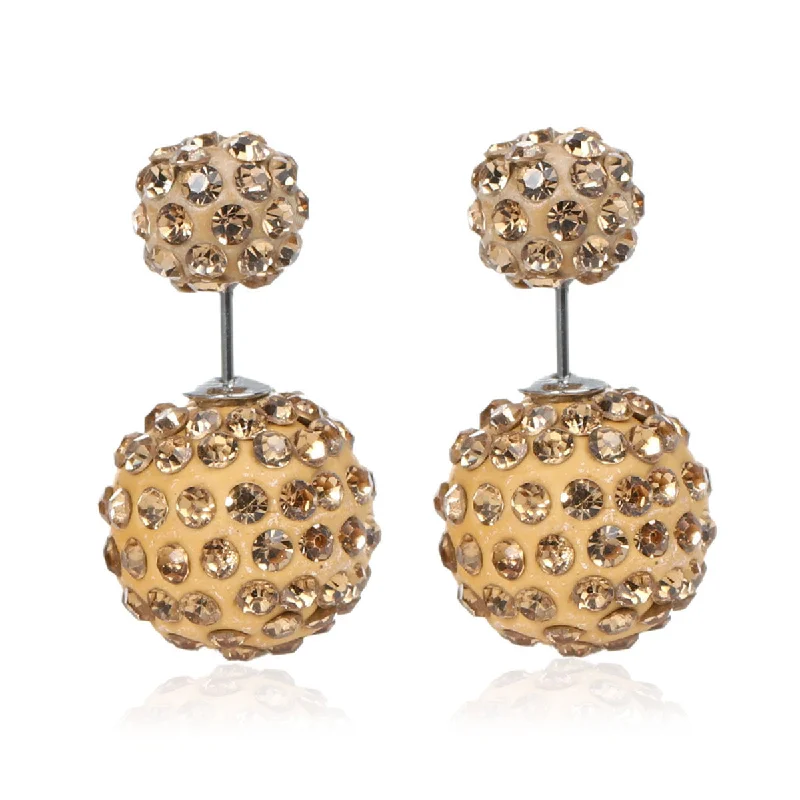 ladies dangling earrings-Sexy Sparkles Clay Earrings Double Sided Ear Studs Round Pave Clear Rhinestone W/ Stoppers