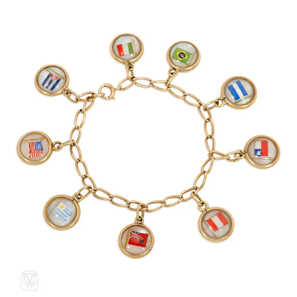 ladies designer bracelets-Art Deco flag charm bracelet, Cartier