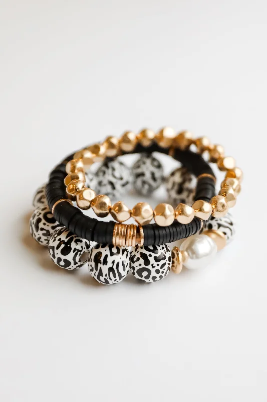 ladies sparkling bangles-Lydia Black Beaded Bracelet Set