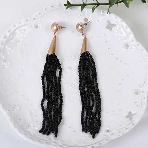 ladies statement earrings-Sexy Sparkles Women's Beaded tassel earrings Long Fringe Drop Earrings Dangle