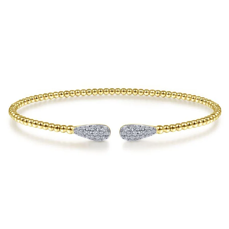 ladies chunky bangles-14K Yellow Gold Bujukan Bead Cuff Bracelet with Diamond Pave Teardrops