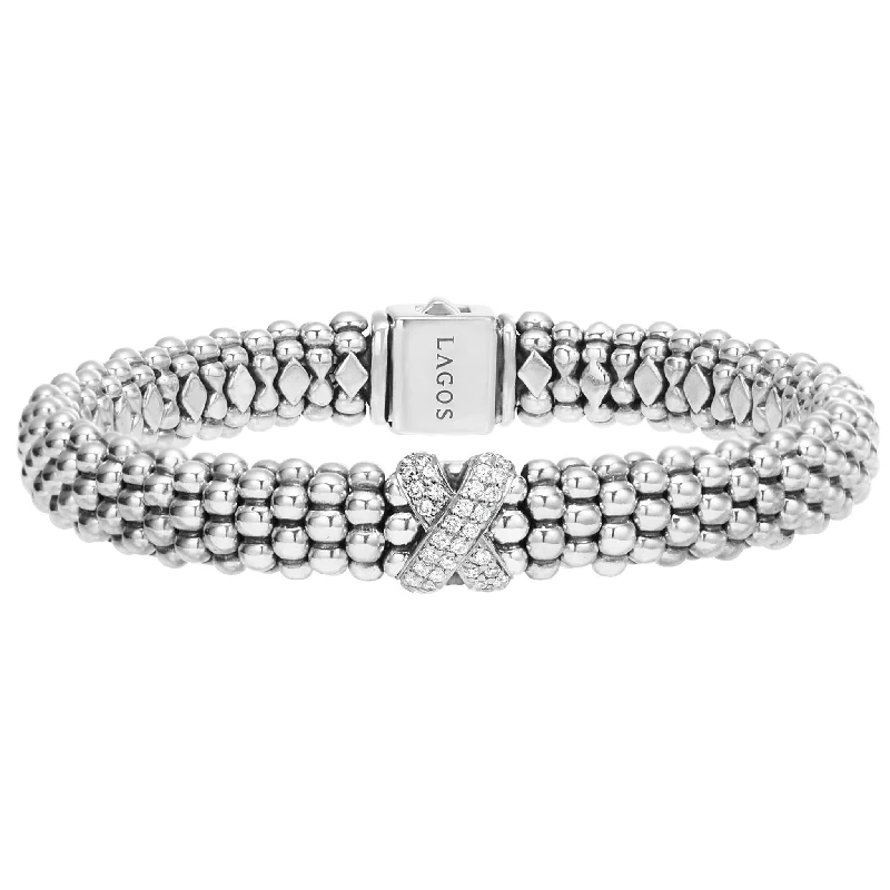 ladies stylish bracelets-Embrace Silver X Caviar Diamond Bracelet | 9mm