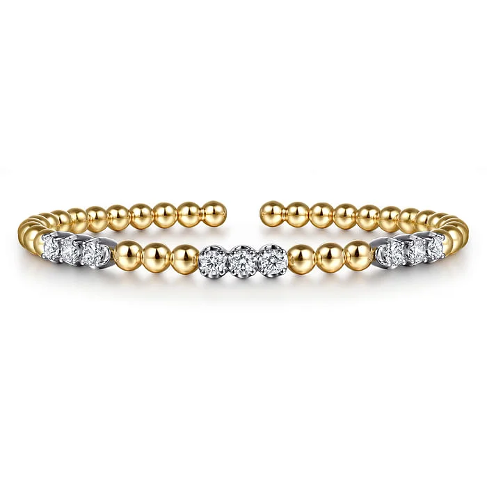 ladies cuff bangles-14K White Yellow Gold Bujukan Diamond Split Bangle Bracelet