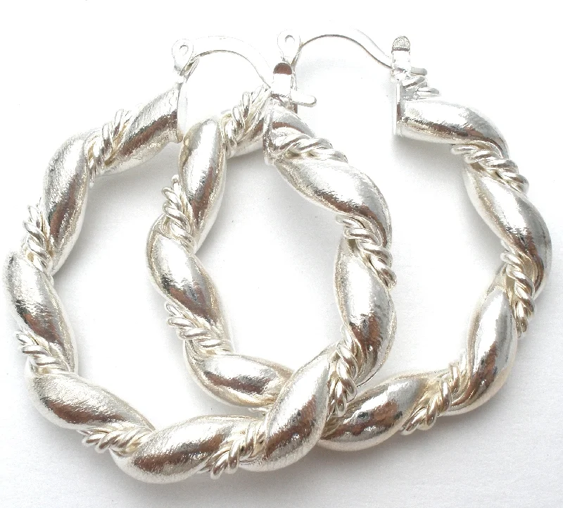 ladies gold drop earrings-Sterling Silver Twisted Hoop Earrings