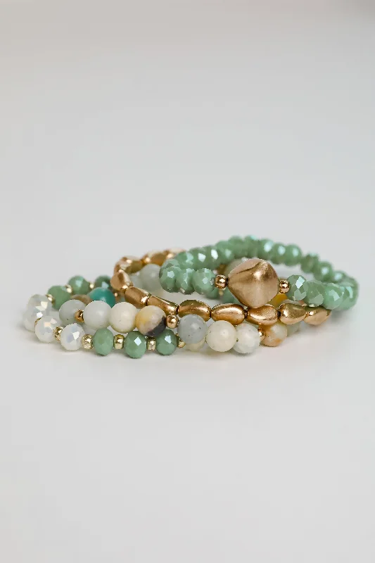 ladies wedding bracelets-Eloise Mint Beaded Bracelet Set