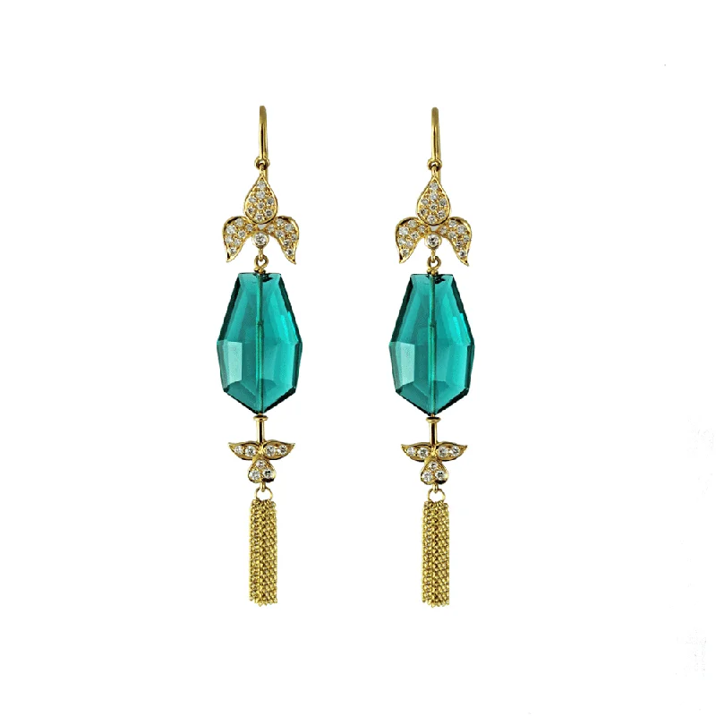 ladies chandelier earrings-Emerald Fleur De Lis Drop Earrings