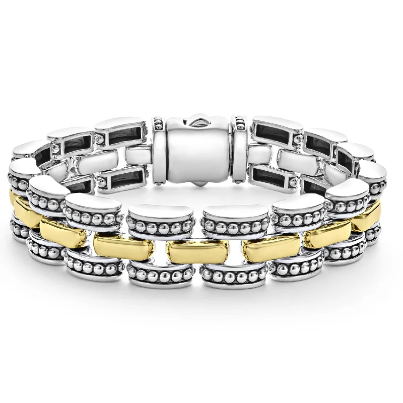 ladies simple bracelets-High Bar Two-Tone Caviar Link Bracelet