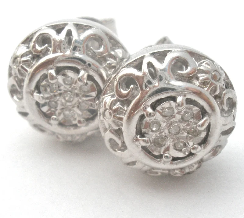 ladies elegant stud earrings-Diamond Earrings Sterling Silver Studs