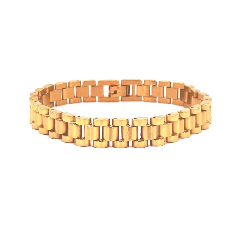 ladies crystal bangles-Ashley Gold Stainless Steel Gold Plated Boxy Link Men's Bracelet