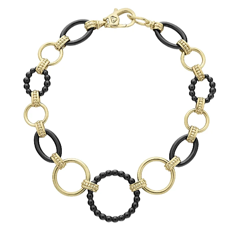 ladies bridal bangles-Meridian 18K Gold and Black Ceramic Link Bracelet | 20mm