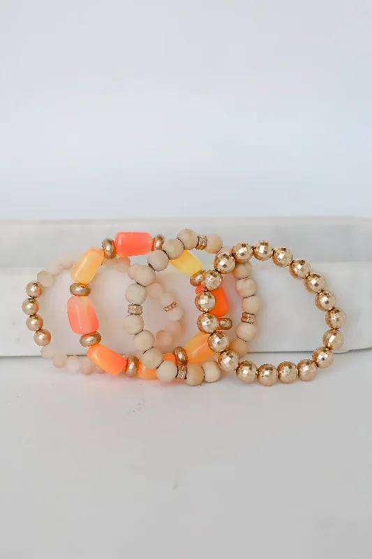 ladies charm bracelets-FINAL SALE - Ellie Orange Beaded Bracelet Set