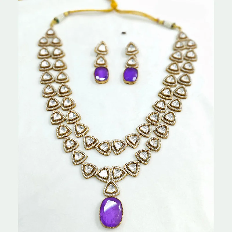 ladies luxury necklaces-JCM Gold Plated AD Necklace Set