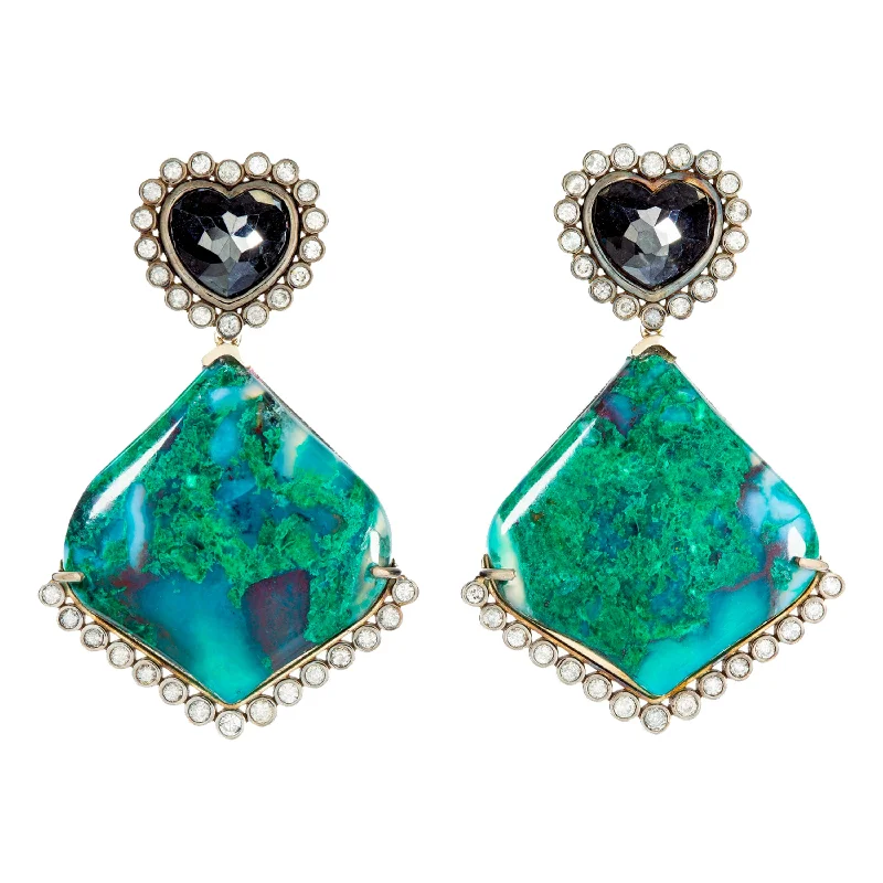 ladies designer drop earrings-Black Heart Chalcedony Drop Earrings