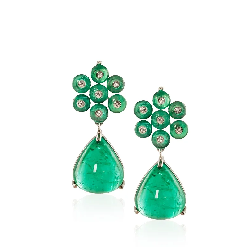 ladies pearl earrings for wedding-G-One Emerald Cabochon Bead Earrings