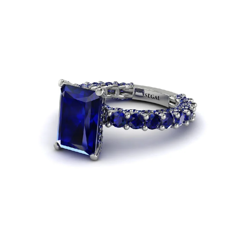 three-stone ladies engagement rings-4Ct Radiant Cut Sapphire Engagement Ring - Serenity No. 75