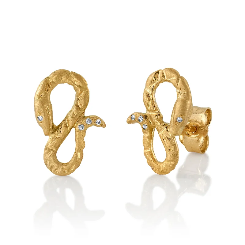 ladies luxurious earrings-Coiled Serpent Earrings with Diamonds, Pair