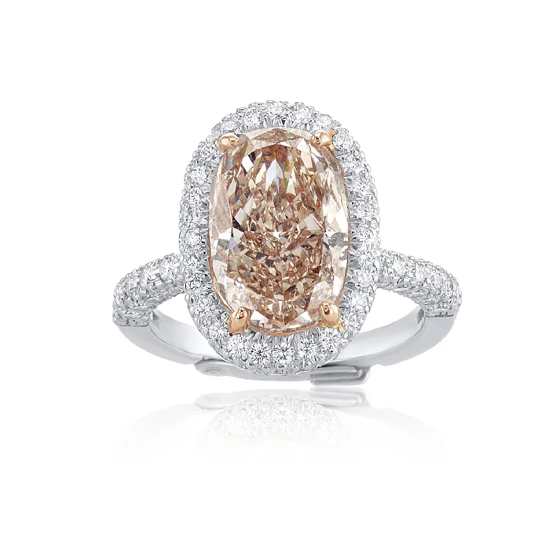 ladies gold rings-4.00 Carats Fancy Pink Oval Diamond Halo Ring GIA Certified set in Platinum and 18K Gold