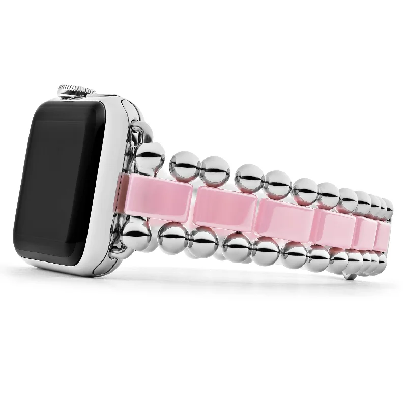 ladies casual bracelets-Smart Caviar Pink Ceramic and Stainless Steel Watch Bracelet-38-45mm