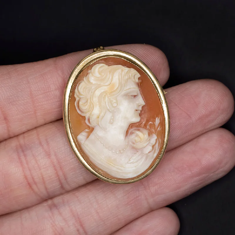 ladies infinity necklaces-VINTAGE CAMEO PENDANT YELLOW GOLD PORTRAIT NECKLACE HAND CARVED ESTATE TWO TONE