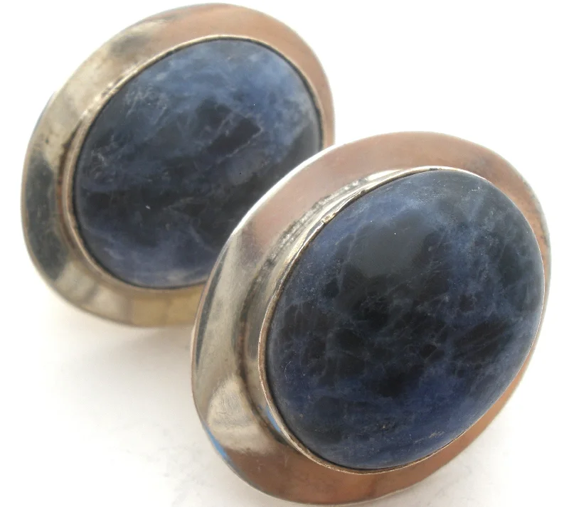 ladies gold earrings for women-Taxco Blue Sodalite Earrings Sterling Silver Vintage