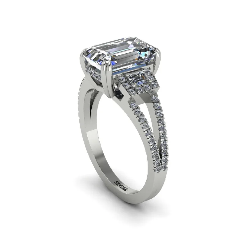 affordable custom ladies engagement rings-Split Shank Emerald Cut Diamond Designer Engagement Ring - Ursula No. 3