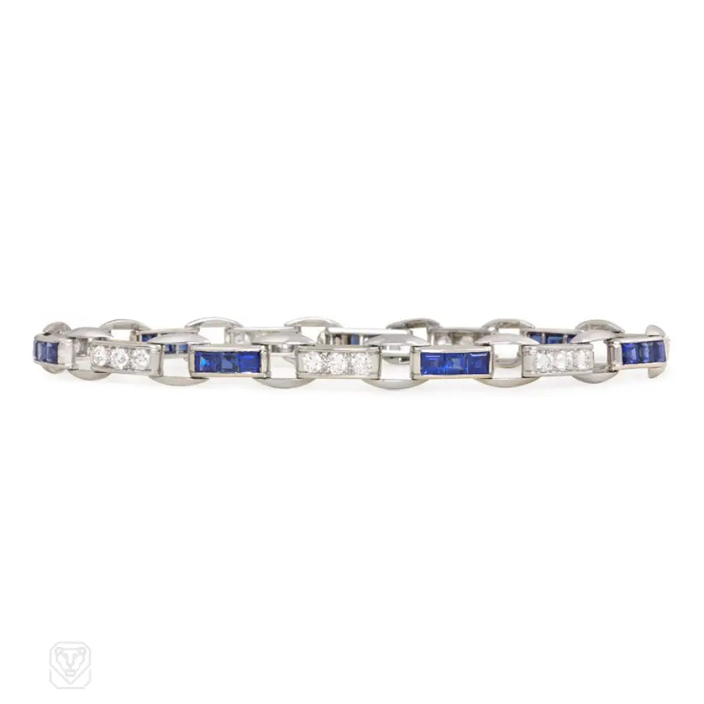 ladies infinity bracelets-Square-cut sapphire and diamond bracelet