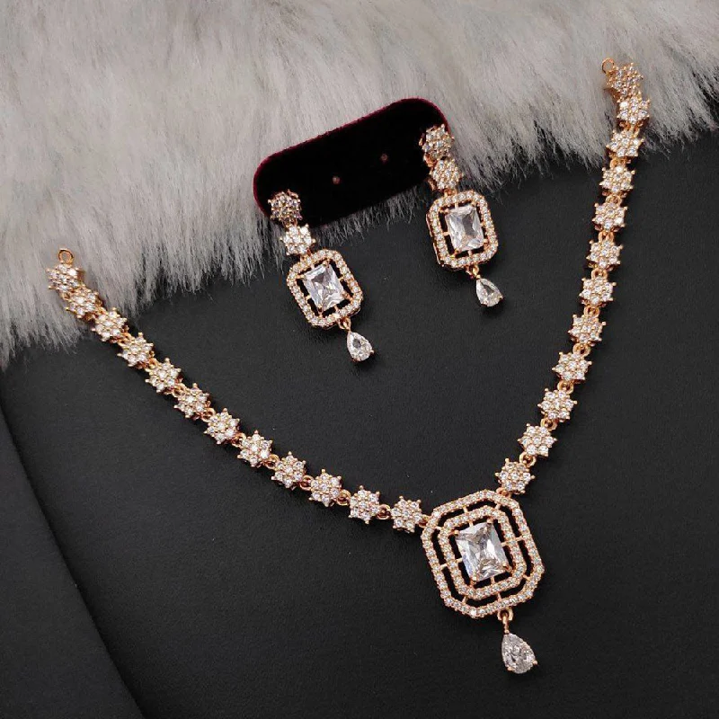 ladies elegant chain necklaces-Aamrapali Rose Gold Plated AD Necklace Set