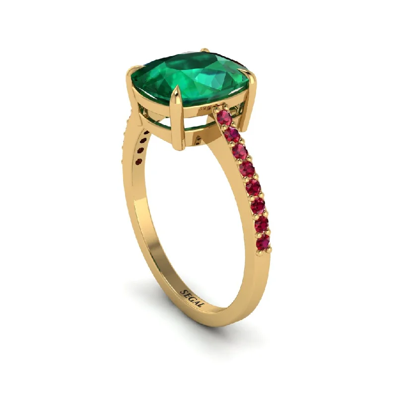 colored diamond ladies engagement rings-Gold Handmade Cushion Cut Emerald Engagement Ring - Whitney No. 49