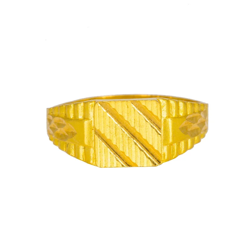 ladies wedding rings-22K Yellow Gold Men's Signet Ring W/ Line Square Face & Ribbed Shank