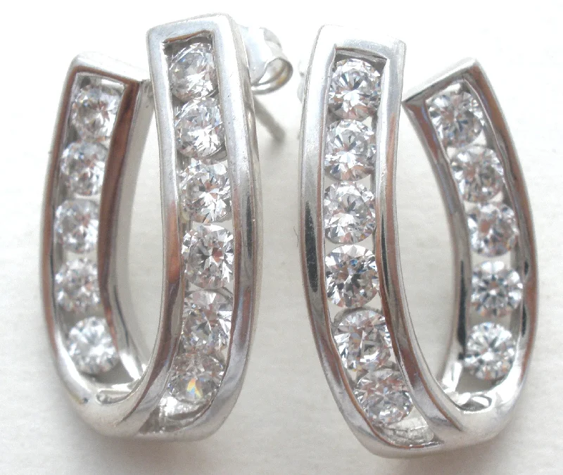 ladies fashion hoop earrings-Oval Cubic Zirconia Hoops Post Earrings