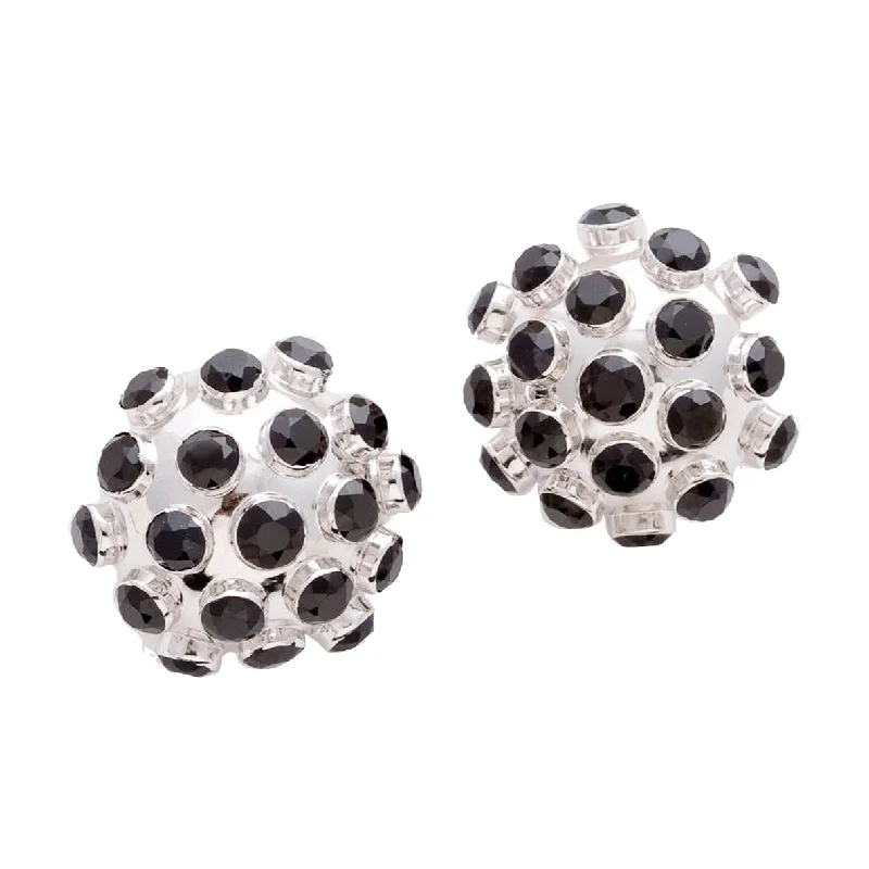 ladies luxury diamond earrings-Sphere Earrings with Black Sapphires