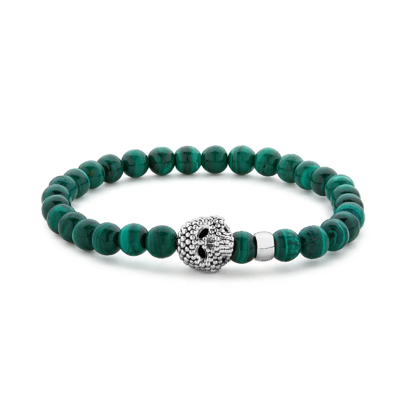 ladies casual bracelets-Anthem Malachite Skull Bracelet